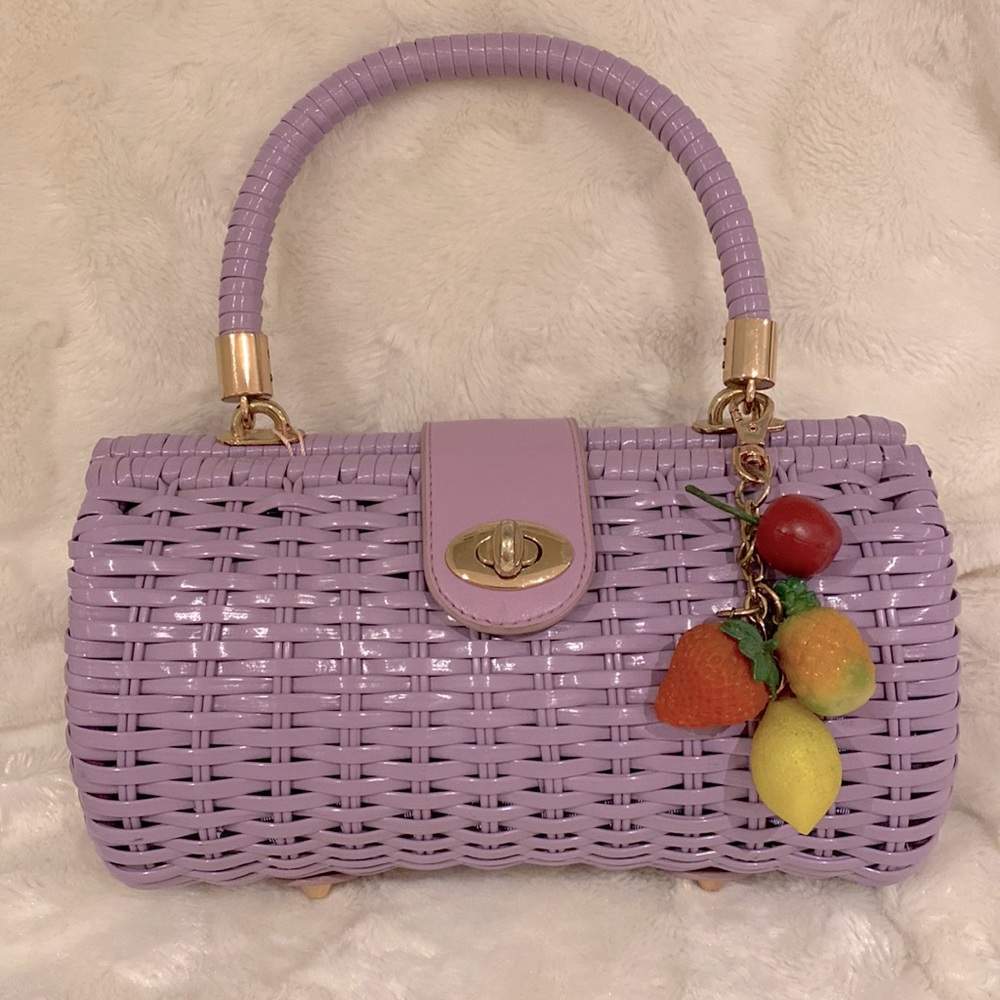 NWT Pinup Couture PUG Lavender Wicker Baguette Purse